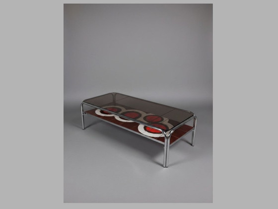 Image 1 of Italian 1970's chrome coffee table with smoked glass & ceramic tiles