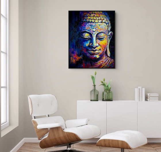 Image 1 of Unique hand-painted Buddha painting "Peace Within" – Seksak Jaichumchen – 80 × 100 cm
