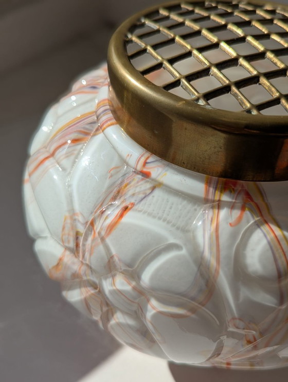 Image 1 of Jarrón bola art déco,Henri Heemskerk, vidrio y opalina, amarillo,púrpura, naranja, años 30