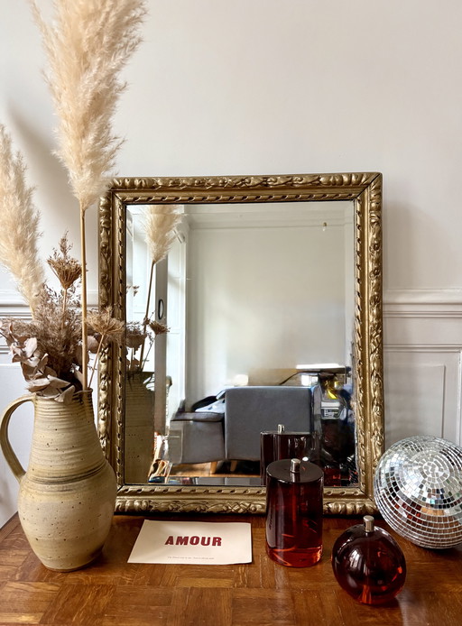 Großer, abgeschrägter Spiegel aus vergoldetem Holz