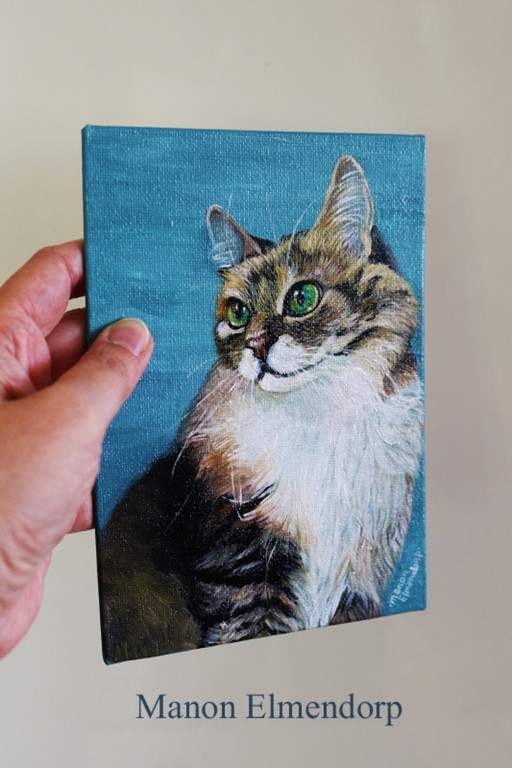 Original Hand-painted Cat Portrait 18 x 13 cm Art