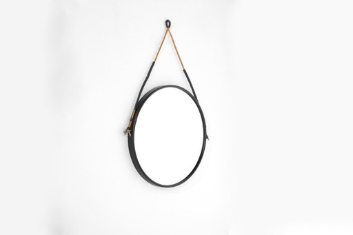 Espejo vintage redondo de acero, Italia, años 70.