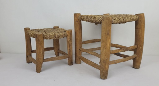 Brutalist Wood and Rope Stool