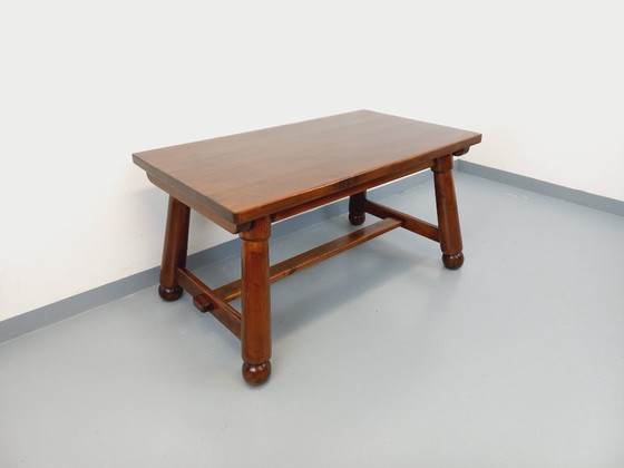 Image 1 of Brutalist rectangular dining table by Georges Robert in dark pine wood from the 1950s/60s