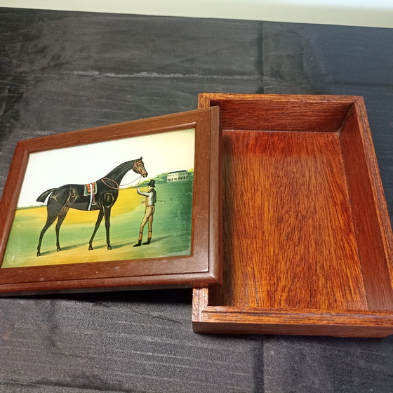 Boîte Vintage en Bois pour Cartes/Bijoux avec Peinture sous Verre Cheval – Objets déco, Wood, Glass (photo 6 of 7)