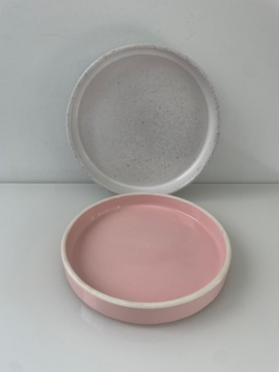 Image 1 of Keramieken Schalen Set 2 Wit Roze Glazuur