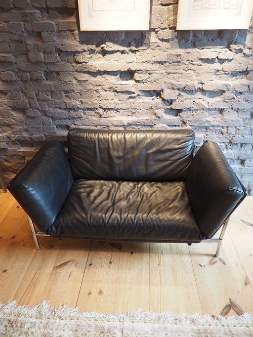 Dema Rataplan leren bank, zwart, tweezits, 150 cm