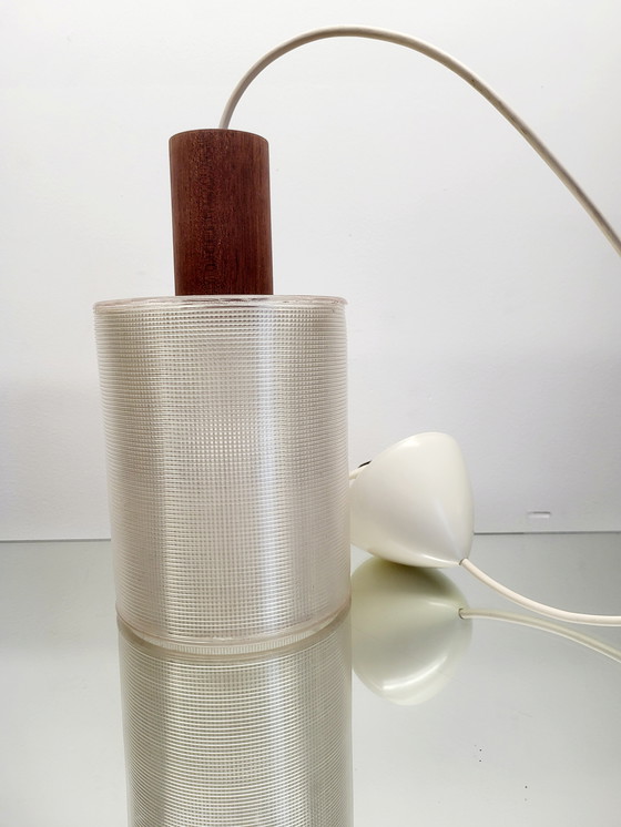Image 1 of Lampe pendante vintage, style scandinave, bois et plexiglas gaufré, années 1980
