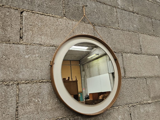 Image 1 of Vintage 1970s PVC and faux leather wall mirror