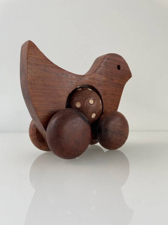 Image 1 of Vintage Scandinavian wooden duck on wheels