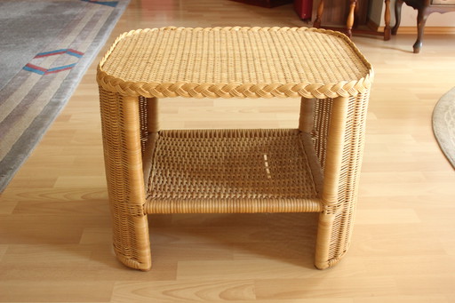 Charmantern side table/nightstand 2-tier made of rattan, bamboo, wood, vintage