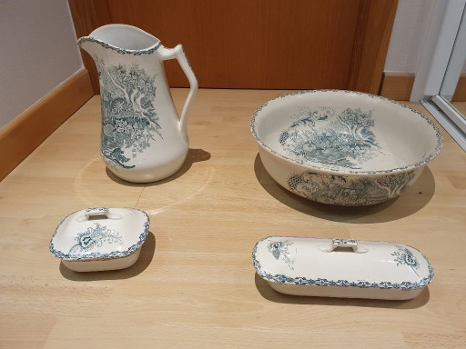 Juego de aseo antiguo de 4 piezas estilo Art Nouveau - Azul petróleo – tafelaccessoires, Ceramic (photo 2 of 9)