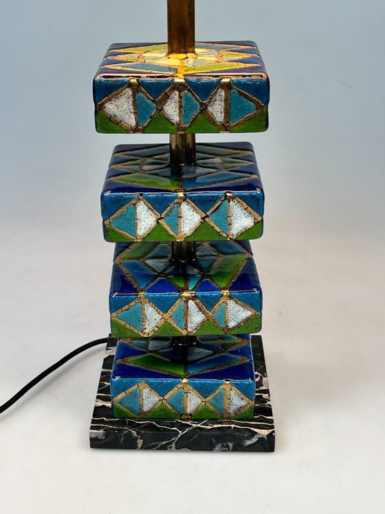 Image 1 of Vintage Geëmailleerde Kleurrijke Tafellamp, Italië 1970's