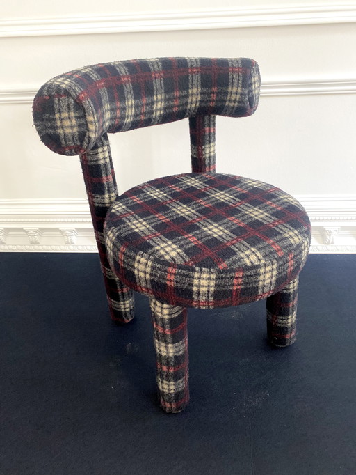 Modern Bauhaus Dining Chair Tartan Upholstery