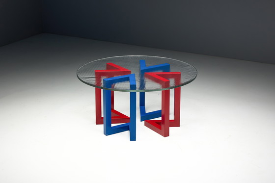 Image 1 of Postmodern Dining Table with Hand-Blown Glass Top, Italy, 1980s
