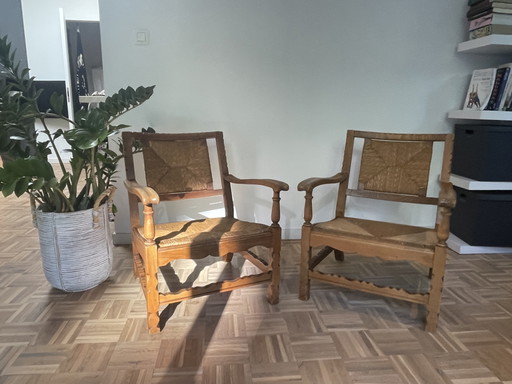 2 Armchairs In The Arts & Crafts Style 1920s, – fauteuils, Wood, Wicker