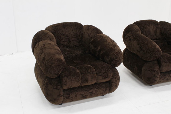 Image 1 of Set vintage italiaanse fauteuils bruin velvet jaren 70 