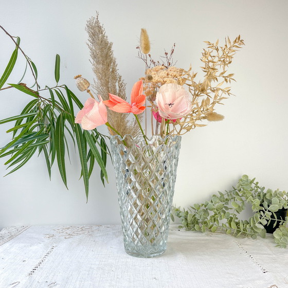 Image 1 of Vintage Glass Vase Geometric Pattern by Glasswork, Novy Bor, 1960s