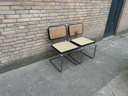 2x Chaises de style Cesca avec cadre en tube de chome/toile