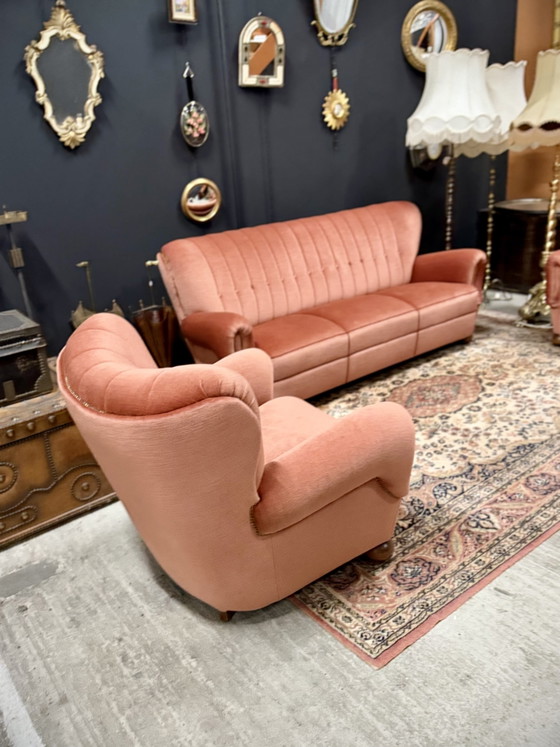 Image 1 of Ensemble de salon vintage en mohair | Canapé 3 places et 2 fauteuils