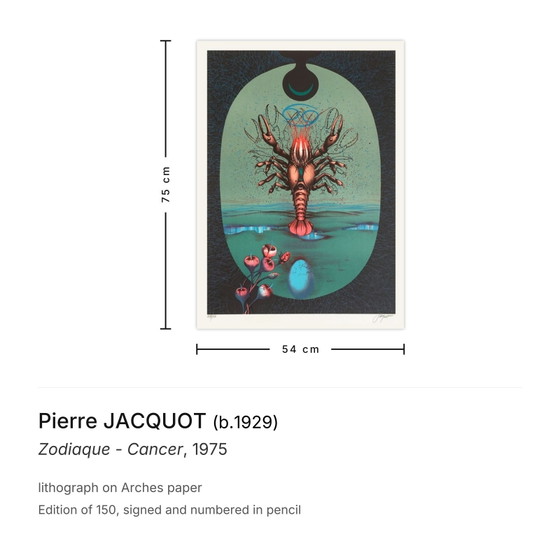 Image 1 of Pierre JACQUOT Zodiaque - Cáncer Litografía firmada 1975