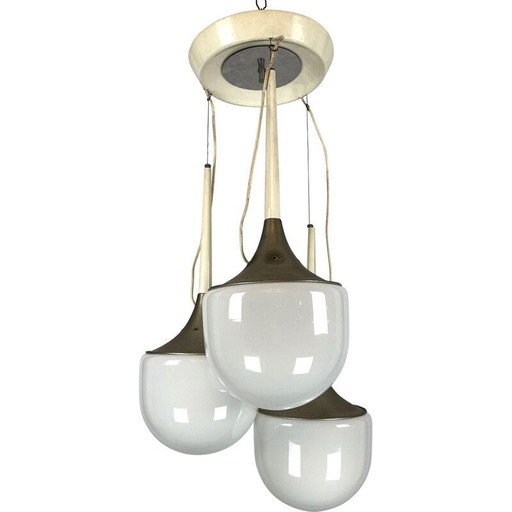 Vintage glass and metal chandelier, Italy 1970