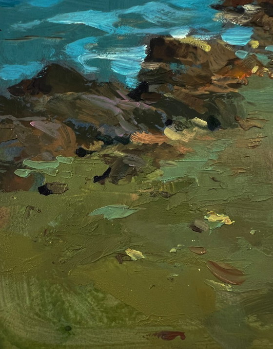 Original Oil Painting Seascape Coast with a Lighthouse – Paintings & Drawings, Mdf (photo 7 of 9)