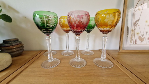 6 x wine stirrers in colored crystal