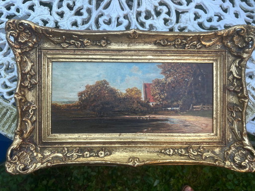 Peinture à l'huile sur bois Mid Century ca. 1930