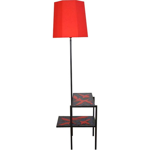 Vintage zwart gelakte metalen vloerlamp, 1950