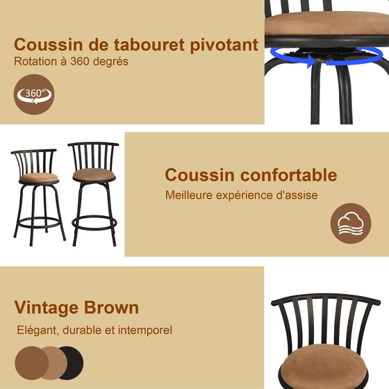 Image 1 of 2x sgabelli da bar girevoli marroni Urban Meuble in stile bistrot con poggiapiedi, 2 possibili altezze di seduta 62/73 cm Pistil