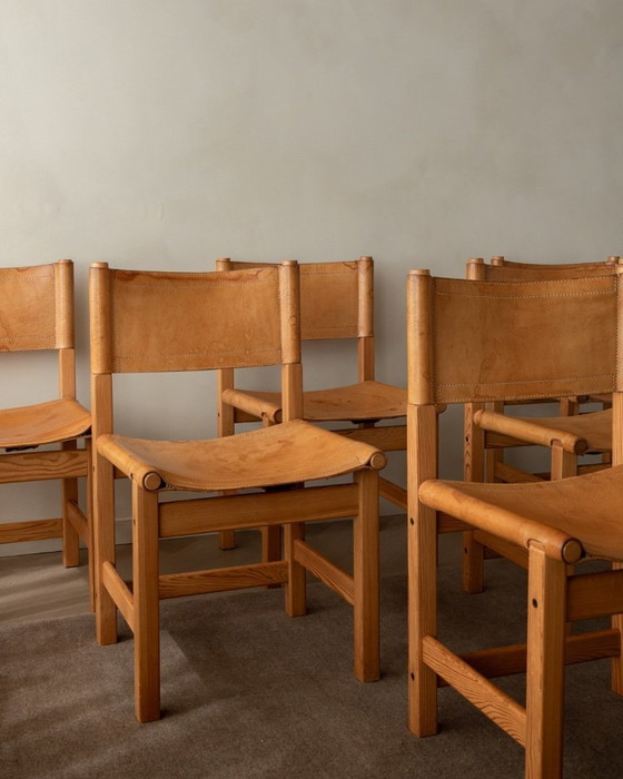 Image 1 of Vintage Kotka Dining Chairs by Tomas Jelinek for IKEA, Pine & Saddle Leather Safari Chairs, 1980s, Set of 6