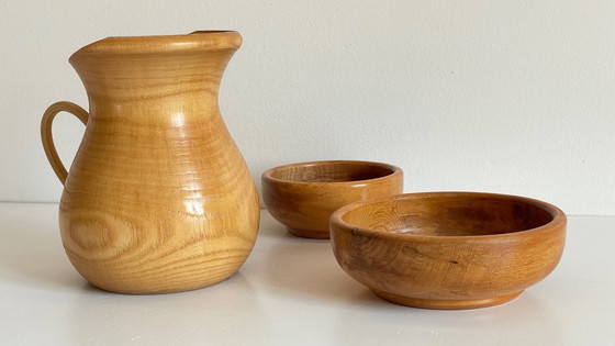 Image 1 of Set of 2 POTS and PICHET in VINTAGE Turned Wood