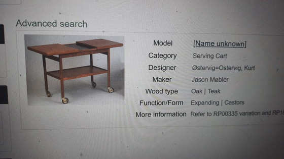 Image 1 of Teak 1960 rolling table, sideboard, extendable Dane and two levels by Kurt Ostervig for Jason Mobler 1960.