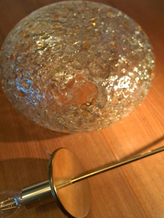 Image 1 of 🟡 Doria Pendant Lamp 1970 – Oval Structured Glass Ø40 cm – Brass – Mid Century Vintage