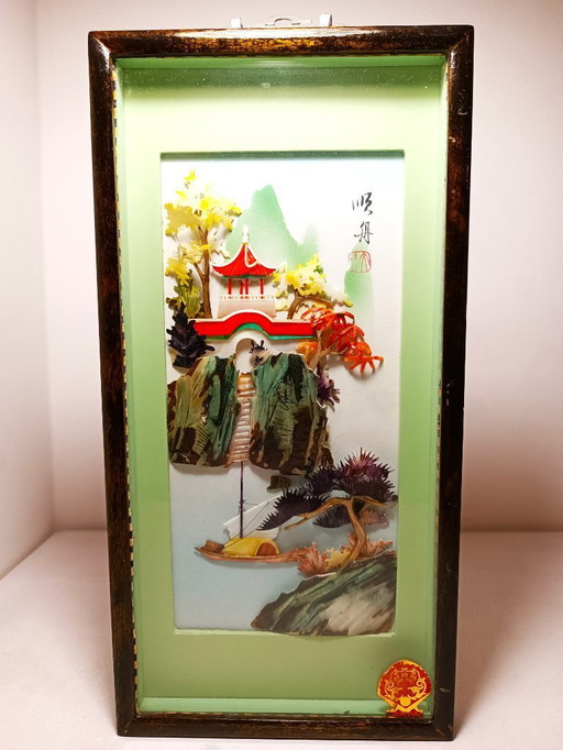 3D shadow box with carved mother of pearl