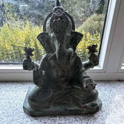 Ganesha-beeldje groen | Decoratief religieus beeldhouwwerk, vrijstaand