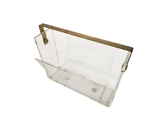 Image 1 of Magazine holder - design David Lange - lucite - brass - plexiglass - France - 70s