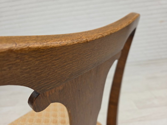 Image 1 of 1930s, set of 6 Danish vintage chairs, furniture velour, oak wood, reupholstered.