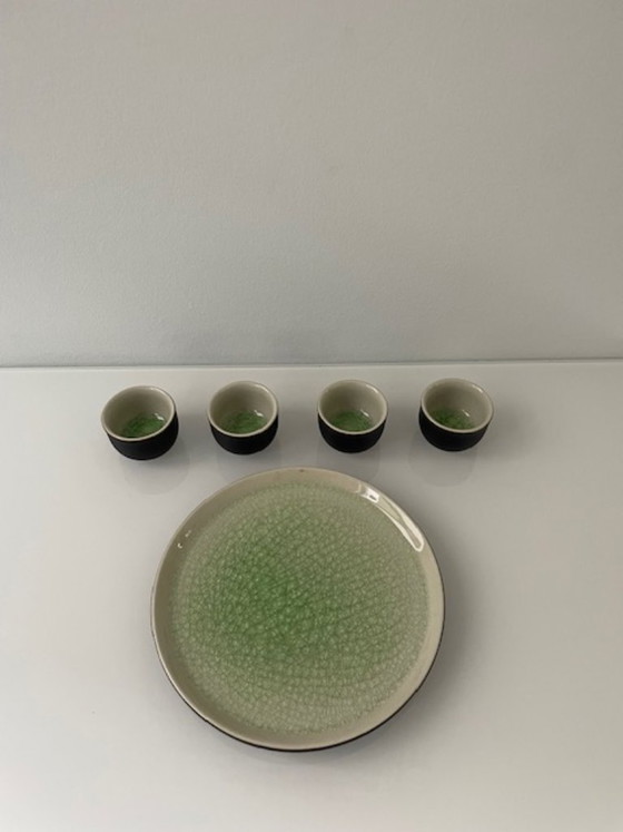 Image 1 of Elegante servizio da tè giapponese/asiatico in ceramica verde screpolata