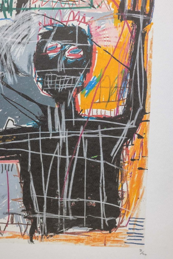 Image 1 of Jean-Michel Basquiat. Genummerde zeefdruk in kleur. Circa 1990.