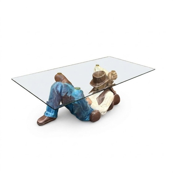 Image 1 of Vintage Jaren '70 Cowboy Saloon Glass table