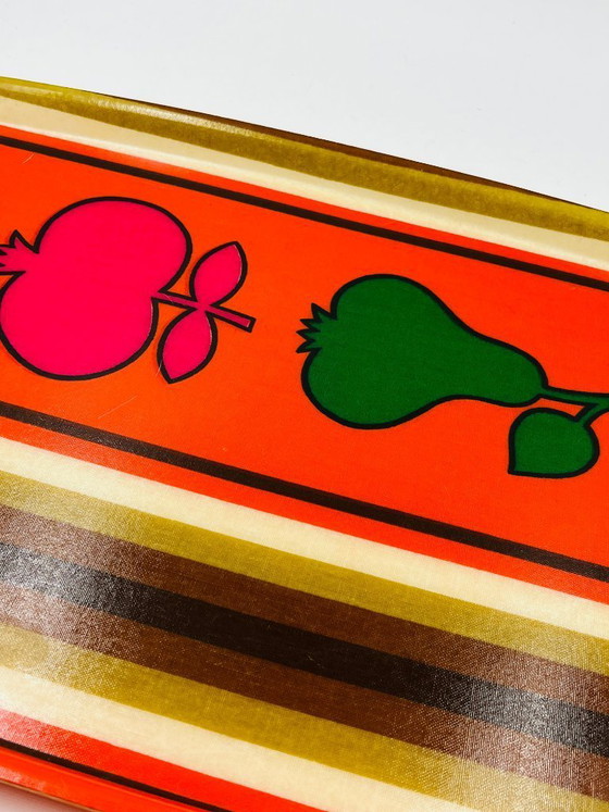 Image 1 of Vassoio vintage in plastica laminata con decorazione di frutta, stile scandinavo, anni '70