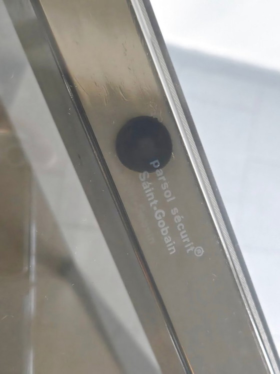 Image 1 of Scrivania vintage anni '70 in acciaio cromato e vetro fumé, Saint-Gobain, anni '70