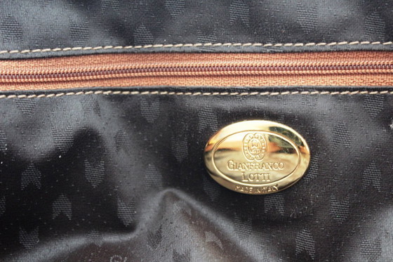 Image 1 of Sehr seltene Gianfranco Lotti Umhängetasche aus den 70er Jahren, Komposition aus Leder, Leinen, Perlen und Applikationen