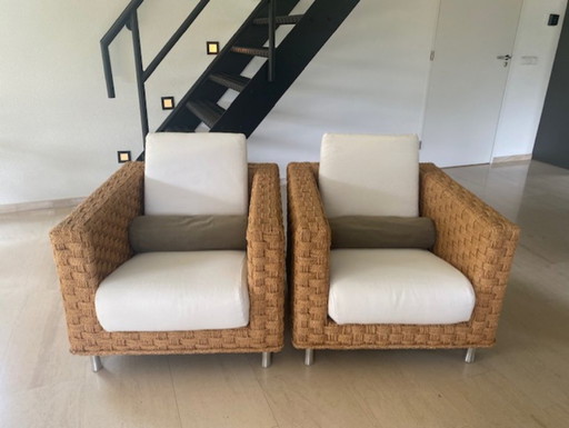2 Fauteuils Ligne Roset "Wicky" Gevlochten Hennep – Other