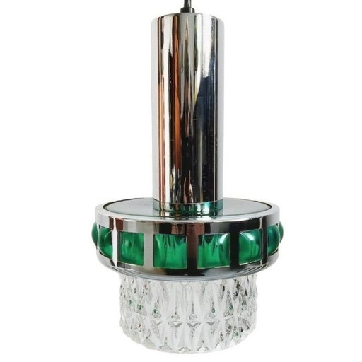 Vintage Space Age pendant lamp chrome green glass Massive Raak Amsterdam 1970s
