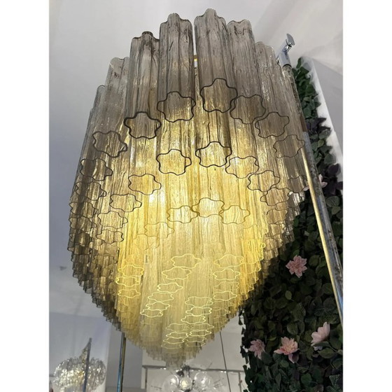 Image 1 of Lampadario ovale in vetro di Murano italiano, realizzato a mano – Oro opaco e multicolore