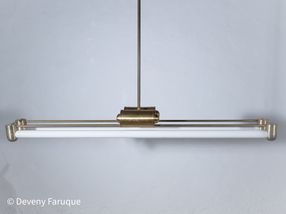 Image 1 of Lámpara colgante de contrapeso de dos tubos de latón Bauhaus, década de 1930, Alemania