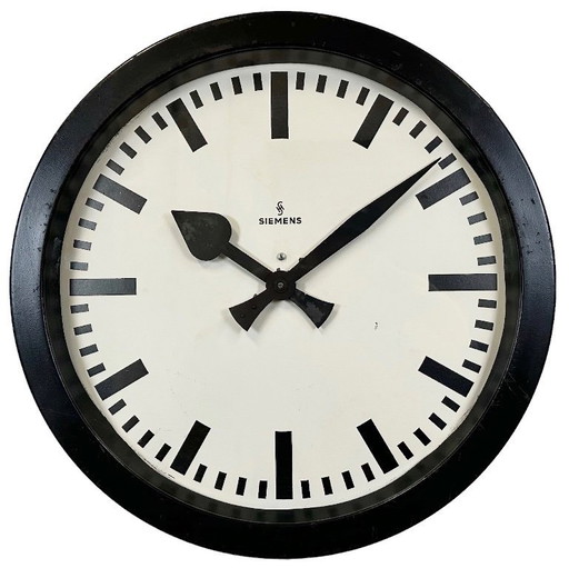 Black Industrial Factory Wall Clock from Siemens, 1950s
